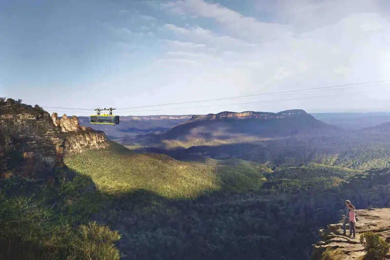 Scenic World cable cars above a forested valley