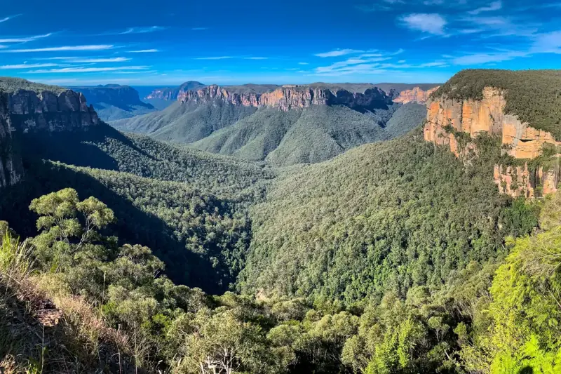 Sandstone cliffs above a forested valley