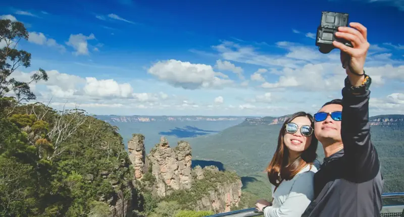 Visitor at a Three Sisters viewpoint